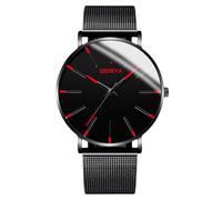 RORIOS Reloj Minimalista Moda para Hombres Pulsera Piel Malla Estilosa Movimiento de Cuarzo Preciso Rojo y Negro
