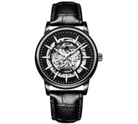 RORIOS Reloj Moda Automático Reloj Mecánico para Hombres Relojes de Pulsera Minimalista Analógico Reloj Esqueleto Luminoso con Correa de Cuero Negro B