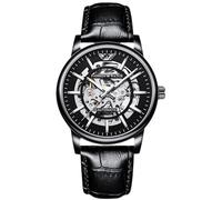 RORIOS Reloj Moda Automático Reloj Mecánico para Hombres Relojes de Pulsera Minimalista Analógico Reloj Esqueleto Luminoso con Correa de Cuero Negro B