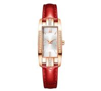 RORIOS Reloj Moda Mujer con Correa Cuero Movimiento de Cuarzo Esfera Rectangular Elegante para el Día a Día y Fiestas Blanco y Rojo