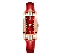 RORIOS Reloj Moda Mujer con Correa Cuero Movimiento de Cuarzo Esfera Rectangular Elegante para el Día a Día y Fiestas Rojo