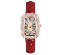 RORIOS Reloj Moda Mujer Correa Piel Esfera Cuadrada Decorada Strass Movimiento Cuarzo Relojes Elegante para el Uso Diario y Fiestas Rojo