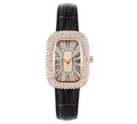 RORIOS Reloj Moda Mujer Correa Piel Esfera Cuadrada Decorada Strass Movimiento Cuarzo Relojes Elegante para el Uso Diario y Fiestas Negro
