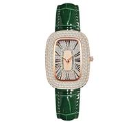 RORIOS Reloj Moda Mujer Correa Piel Esfera Cuadrada Decorada Strass Movimiento Cuarzo Relojes Elegante para el Uso Diario y Fiestas Verde