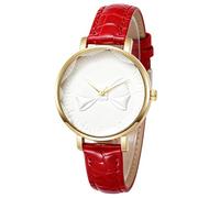 RORIOS Reloj Mujer Cuero Moda con Esfera de Moño Relojes Analógico Cuarzo Mujeres Multicolor Watch Casual Elegante para Fiesta & Oficina Rojo