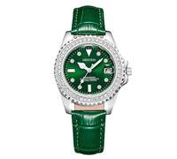 RORIOS Reloj Mujer Cuero Verde Relojes Cuarzo con Bisel de Cristal y Ventana Fecha Watch Impermeable Elegante Casual para Mujeres