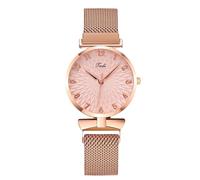 RORIOS Reloj Mujer Elegante con Esfera Floral 3D Pulsera de Metal Premium Relojes Cuarzo para Uso Diario Ocio & Fiestas Rosa
