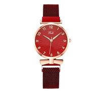 RORIOS Reloj Mujer Elegante con Esfera Floral 3D Pulsera de Metal Premium Relojes Cuarzo para Uso Diario Ocio & Fiestas Rojo