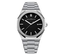 RORIOS - Reloj para Hombre Impermeable analógico de Cuarzo con Acero Inoxidable Calendario Deportivo Reloj de Negocios Relojes para Hombre, Negro Plata B, Pulsera