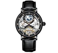 RORIOS - Reloj para Hombre, Impermeable, mecánico, Correa de Piel, Esqueleto, Reloj automático, Reloj clásico, para Hombres, Le Noir, Clásico