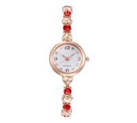 RORIOS Reloj Pulsera Fashion Mujer Movimiento Cuarzo Adorno Cristales Correa Metal Elegante Relojes Vestir para Mujeres Rojo