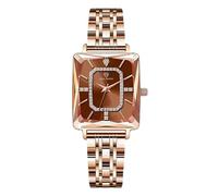 RORIOS Reloj Rectangular de Cuarzo con Brazalete Acero Inoxidable Diamante Diamond Watch Femenino Redondo Análogo para Mujeres Chicas Wristwatch Marrón