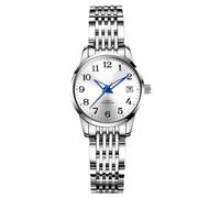 RORIOS Reloj Señoras Mecánico Relojes de Pulsera Elegante para Mujer Reloj Minimalista Automático Reloj Moda Acero Inoxidable Reloj Luminoso Calendario Blanco B