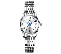 RORIOS Reloj Señoras Mecánico Relojes de Pulsera Elegante para Mujer Reloj Minimalista Automático Reloj Moda Acero Inoxidable Reloj Luminoso Calendario Blanco B