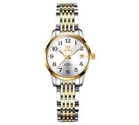 RORIOS Reloj Señoras Mecánico Relojes de Pulsera Elegante para Mujer Reloj Minimalista Automático Reloj Moda Acero Inoxidable Reloj Luminoso Calendario Blanco A