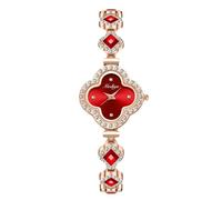 RORIOS Reloj Trébol de Cuatro Hojas Relojes Clásico Cuarzo con Correa Diamantes Pantalla Analógica Resistente para Mujer Rojo