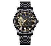 RORIOS Reloj Vintage Automático Multifuncional Mecánico para Hombres - Pulsera Esqueleto de Acero Inoxidable - Elegante Diamante Negro