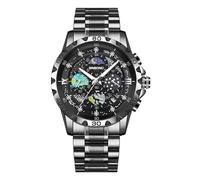 RORIOS Relojes Acero Inoxidable para Hombre Reloj Analógico Cuarzo Reloj Negocios Elegante Reloj de Pulsera Luminoso Calendario Negro