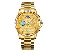 RORIOS Relojes Acero Inoxidable para Hombre Reloj Analógico Cuarzo Reloj Negocios Elegante Reloj de Pulsera Luminoso Calendario Oro