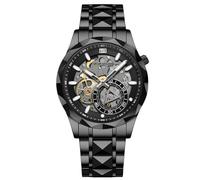 RORIOS Relojes Acero Inoxidable para Hombre Reloj de Pulsera Moda Esqueleto Reloj Analógico Cuarzo Reloj Negocios Luminoso Negro