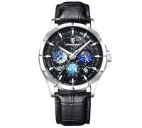 RORIOS Relojes Acero Inoxidable para Hombre Reloj Moda Analógico Cuarzo Reloj Elegante Luminoso Reloj de Pulsera Multifuncional Cronógrafo Plateado Negro B