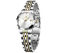 RORIOS Relojes Analógico Cuarzo para Mujer Reloj Clásico Acero Inoxidable Reloj Señoras Elegante Reloj de Pulsera Sencillo Vintage Reloj Fecha Luminoso Blanco A