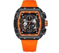 RORIOS Relojes Analógico Cuarzo Reloj Tonneau de Pulsera para Hombres Reloj Moda Multifuncional Reloj Punk Cronógrafo con Correa de Silicona Naranja