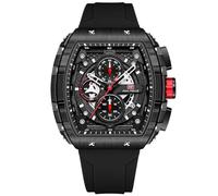 RORIOS Relojes Analógico Cuarzo Reloj Tonneau de Pulsera para Hombres Reloj Moda Multifuncional Reloj Punk Cronógrafo con Correa de Silicona Negro B