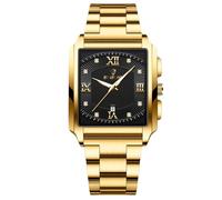RORIOS Relojes Cuadrados para Hombre Reloj de Pulsera Cuarzo Impermeable Reloj Elegante Diamante Reloj Simple Luminoso Correa de Acero Inoxidable Oro Negro A