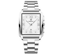 RORIOS Relojes Cuadrados para Hombre Reloj de Pulsera Cuarzo Impermeable Reloj Elegante Diamante Reloj Simple Luminoso Correa de Acero Inoxidable Blanco