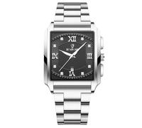 RORIOS Relojes Cuadrados para Hombre Reloj de Pulsera Cuarzo Impermeable Reloj Elegante Diamante Reloj Simple Luminoso Correa de Acero Inoxidable Negro Blanco A