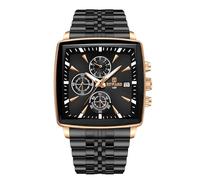 RORIOS Relojes Cuadrados para Hombre Relojes Analógico Cuarzo Reloj de Pulsera Multifuncional Negocios Reloj Simple Luminoso Correa de Acero Inoxidable Negro A