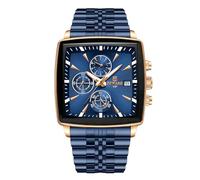 RORIOS Relojes Cuadrados para Hombre Relojes Analógico Cuarzo Reloj de Pulsera Multifuncional Negocios Reloj Simple Luminoso Correa de Acero Inoxidable Azul