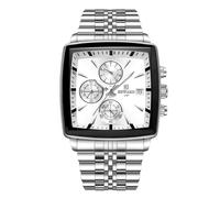 RORIOS Relojes Cuadrados para Hombre Relojes Analógico Cuarzo Reloj de Pulsera Multifuncional Negocios Reloj Simple Luminoso Correa de Acero Inoxidable Blanco B