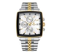 RORIOS Relojes Cuadrados para Hombre Relojes Analógico Cuarzo Reloj de Pulsera Multifuncional Negocios Reloj Simple Luminoso Correa de Acero Inoxidable Blanco A