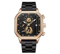 RORIOS Relojes Cuarzo para Hombre Reloj de Pulsera Cuadrado Moda Reloj Multifuncional Cronógrafo Reloj Luminoso Analógico Reloj Casual Acero Inoxidable Negro Oro C