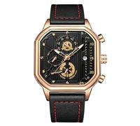 RORIOS Relojes Cuarzo para Hombre Reloj de Pulsera Cuadrado Moda Reloj Multifuncional Cronógrafo Reloj Luminoso Analógico Reloj Casual Acero Inoxidable Oro Negro A