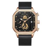 RORIOS Relojes Cuarzo para Hombre Reloj de Pulsera Cuadrado Moda Reloj Multifuncional Cronógrafo Reloj Luminoso Analógico Reloj Casual Acero Inoxidable Negro Oro B