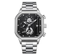 RORIOS Relojes Cuarzo para Hombre Reloj de Pulsera Cuadrado Moda Reloj Multifuncional Cronógrafo Reloj Luminoso Analógico Reloj Casual Acero Inoxidable Negro Plata C