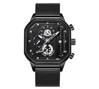RORIOS Relojes Cuarzo para Hombre Reloj de Pulsera Cuadrado Moda Reloj Multifuncional Cronógrafo Reloj Luminoso Analógico Reloj Casual Acero Inoxidable Negro B