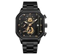 RORIOS Relojes Cuarzo para Hombre Reloj de Pulsera Cuadrado Moda Reloj Multifuncional Cronógrafo Reloj Luminoso Analógico Reloj Casual Acero Inoxidable Oro C