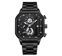 RORIOS Relojes Cuarzo para Hombre Reloj de Pulsera Cuadrado Moda Reloj Multifuncional Cronógrafo Reloj Luminoso Analógico Reloj Casual Acero Inoxidable Negro C