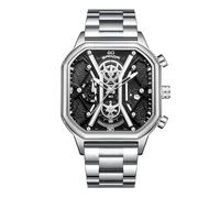 RORIOS Relojes Cuarzo para Hombre Reloj de Pulsera Negocios Acero Inoxidable Reloj Multifuncional Cronógrafo Reloj Luminoso Analógico Reloj Cuadrado Moda Negro Plata C