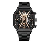 RORIOS Relojes Cuarzo para Hombre Reloj de Pulsera Negocios Acero Inoxidable Reloj Multifuncional Cronógrafo Reloj Luminoso Analógico Reloj Cuadrado Moda Oro C