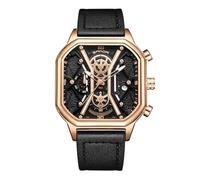 RORIOS Relojes Cuarzo para Hombre Reloj de Pulsera Negocios Acero Inoxidable Reloj Multifuncional Cronógrafo Reloj Luminoso Analógico Reloj Cuadrado Moda Oro Negro A