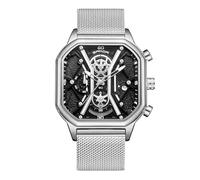 RORIOS Relojes Cuarzo para Hombre Reloj de Pulsera Negocios Acero Inoxidable Reloj Multifuncional Cronógrafo Reloj Luminoso Analógico Reloj Cuadrado Moda Negro Plata B