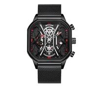 RORIOS Relojes Cuarzo para Hombre Reloj de Pulsera Negocios Acero Inoxidable Reloj Multifuncional Cronógrafo Reloj Luminoso Analógico Reloj Cuadrado Moda Negro Rojo B