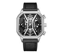 RORIOS Relojes Cuarzo para Hombre Reloj de Pulsera Negocios Acero Inoxidable Reloj Multifuncional Cronógrafo Reloj Luminoso Analógico Reloj Cuadrado Moda Negro Plata A