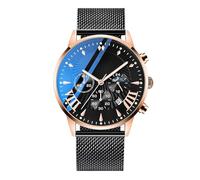 RORIOS Relojes de Hombre 3ATM Multifunctional Negocios Analógico Cuarzo Reloj de Pulsera Deportivos Cronógrafo Reloj con Correa de Malla