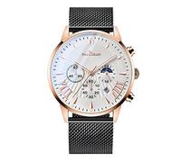 RORIOS Relojes de Hombre 3ATM Multifunctional Negocios Analógico Cuarzo Reloj de Pulsera Deportivos Cronógrafo Reloj con Correa de Malla